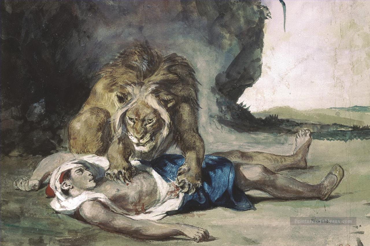 lion déchire un cadavre Eugène Delacroix Peintures à l'huile